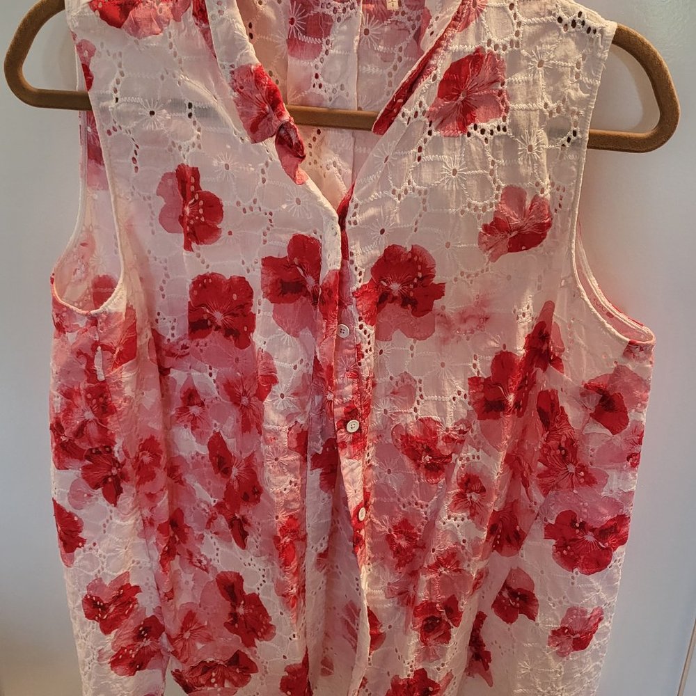 Tahari L Floral Button Down Blouse